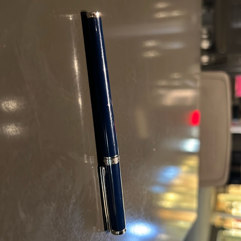 mont blanc slim blue barrel pen.
